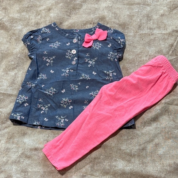 Carter's Other - Carter's Blue Floral Top with Pink Accents